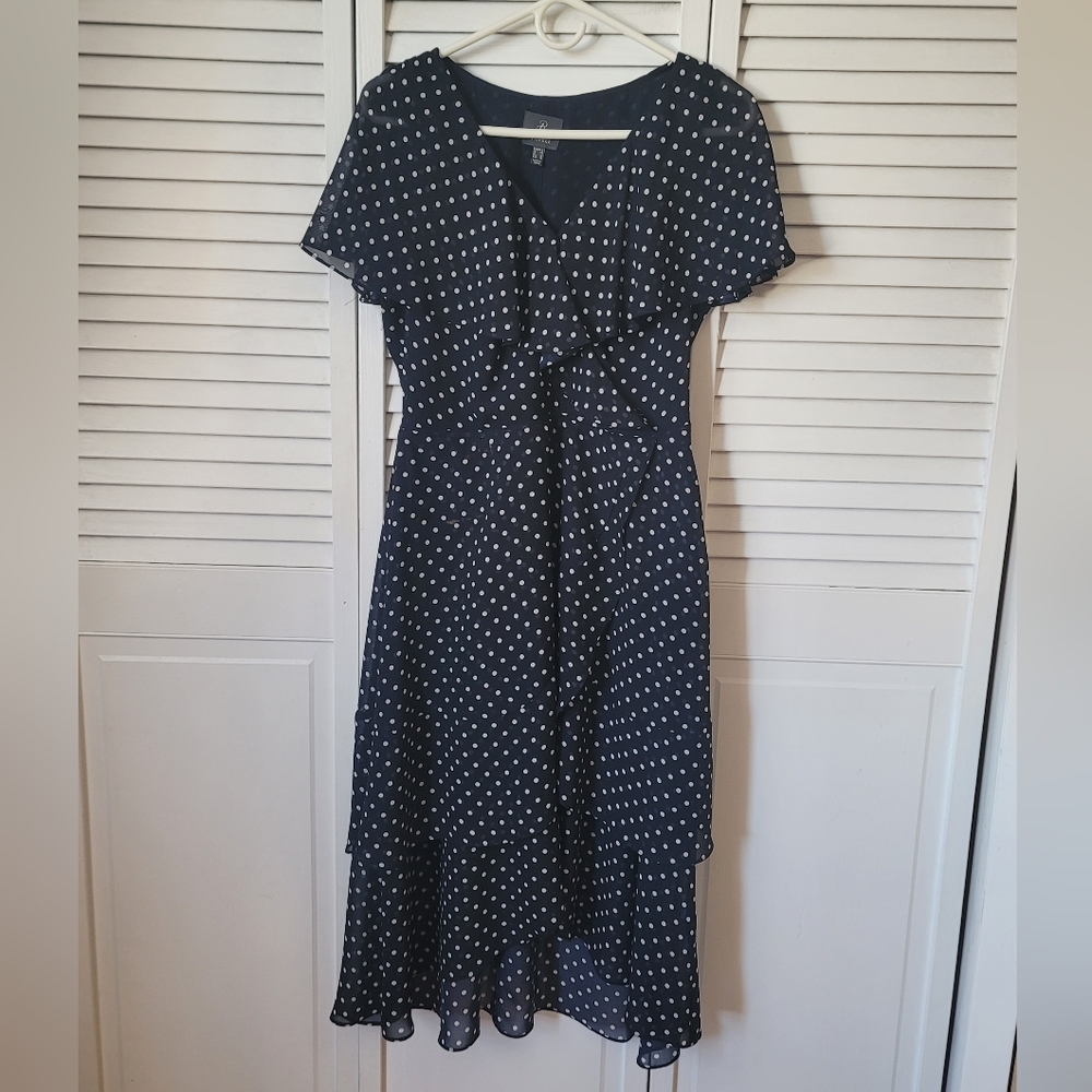 ADRIANNA PAPELL Polka Dot Flutter Chiffon Dress, Size 8